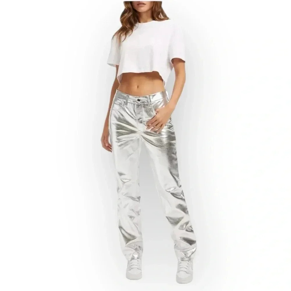 Good American Good Icon Metallic Faux Leather Pants Women’s Size 26